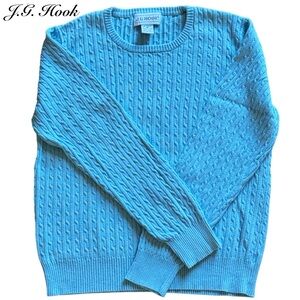 J. G. Hook Blue Cable Crew Pullover Sweater Size M